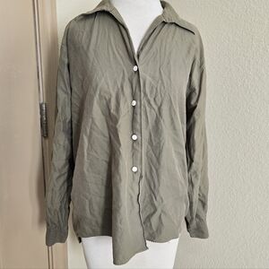 Madeline Finn Olive Green Button Up Cotton Top L